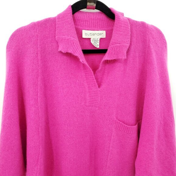 VTG Outlander Lambswool/Angora-Blend Polo Neck Relaxed Fit Sweater Dress M Pink - Picture 4 of 13